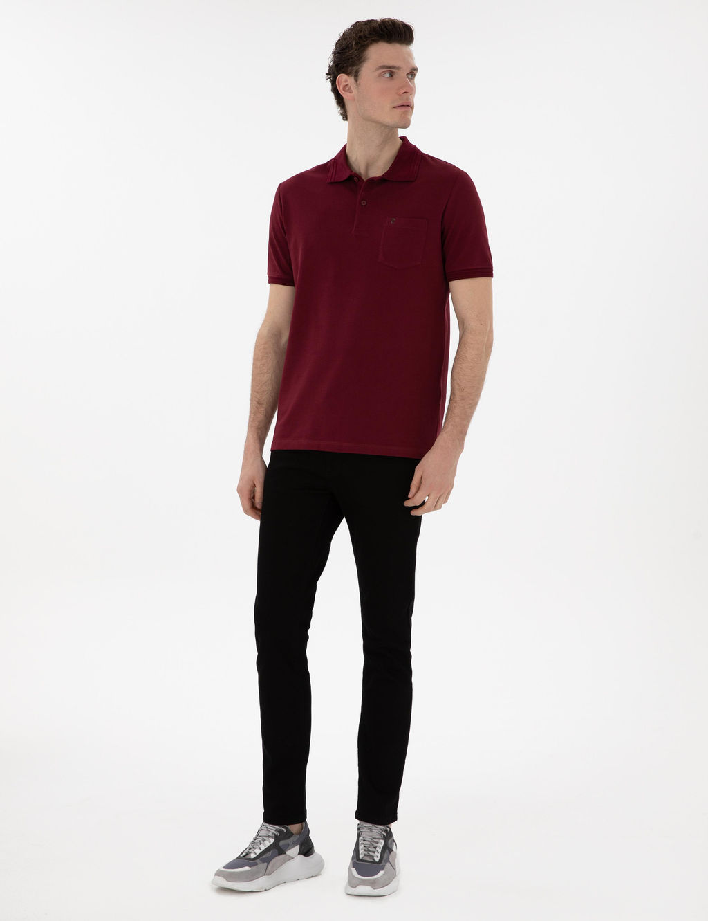 Bordo Regular Fit %100 Pamuk Polo Yaka Basic Ti__rt