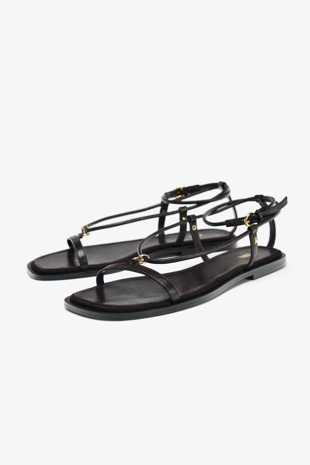 LEATHER THIN STRAPPY SANDALS - Zara фото 8