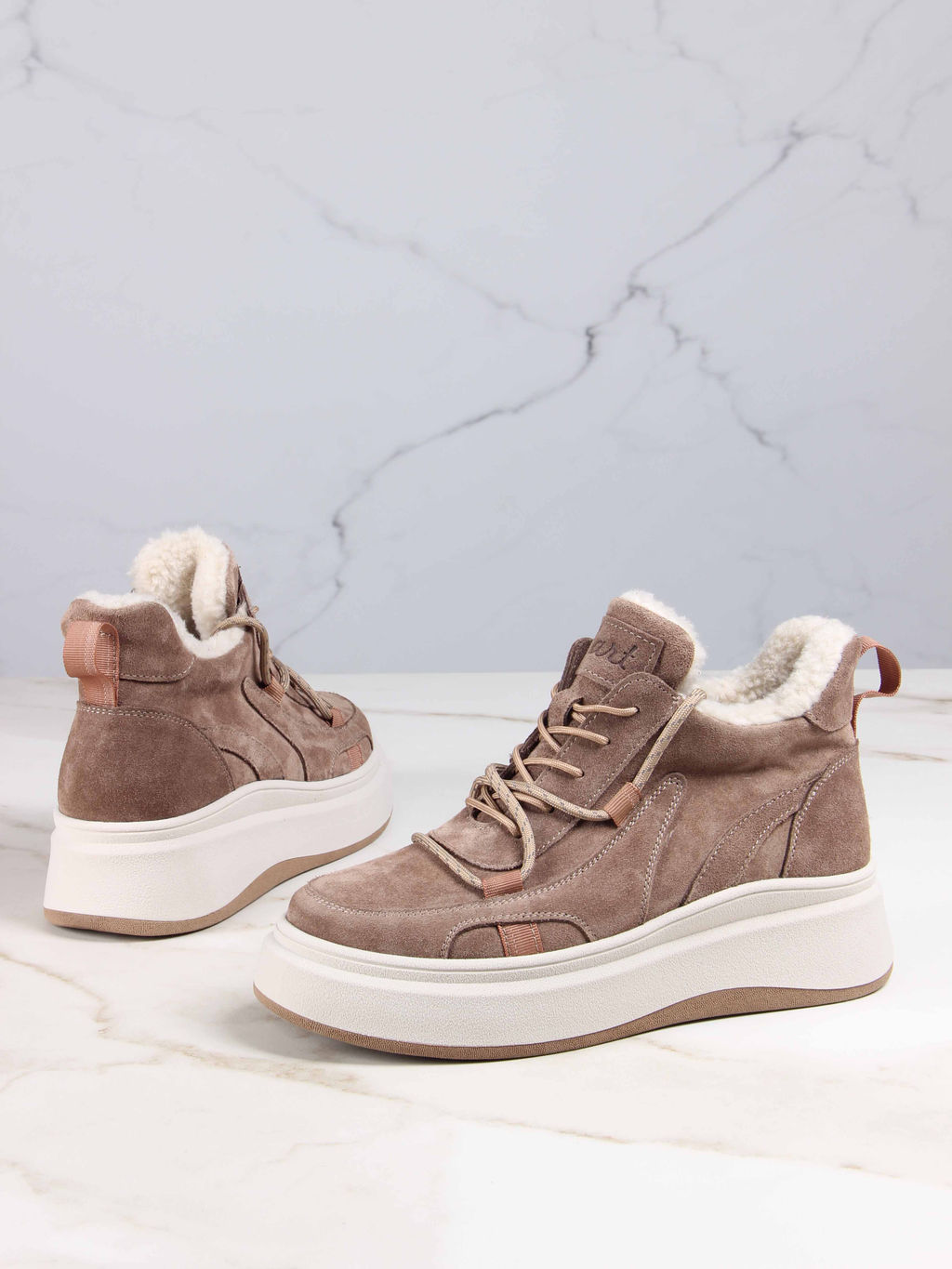 Ботинки 229.windybe. Серо-коричневая замша/Шерсть