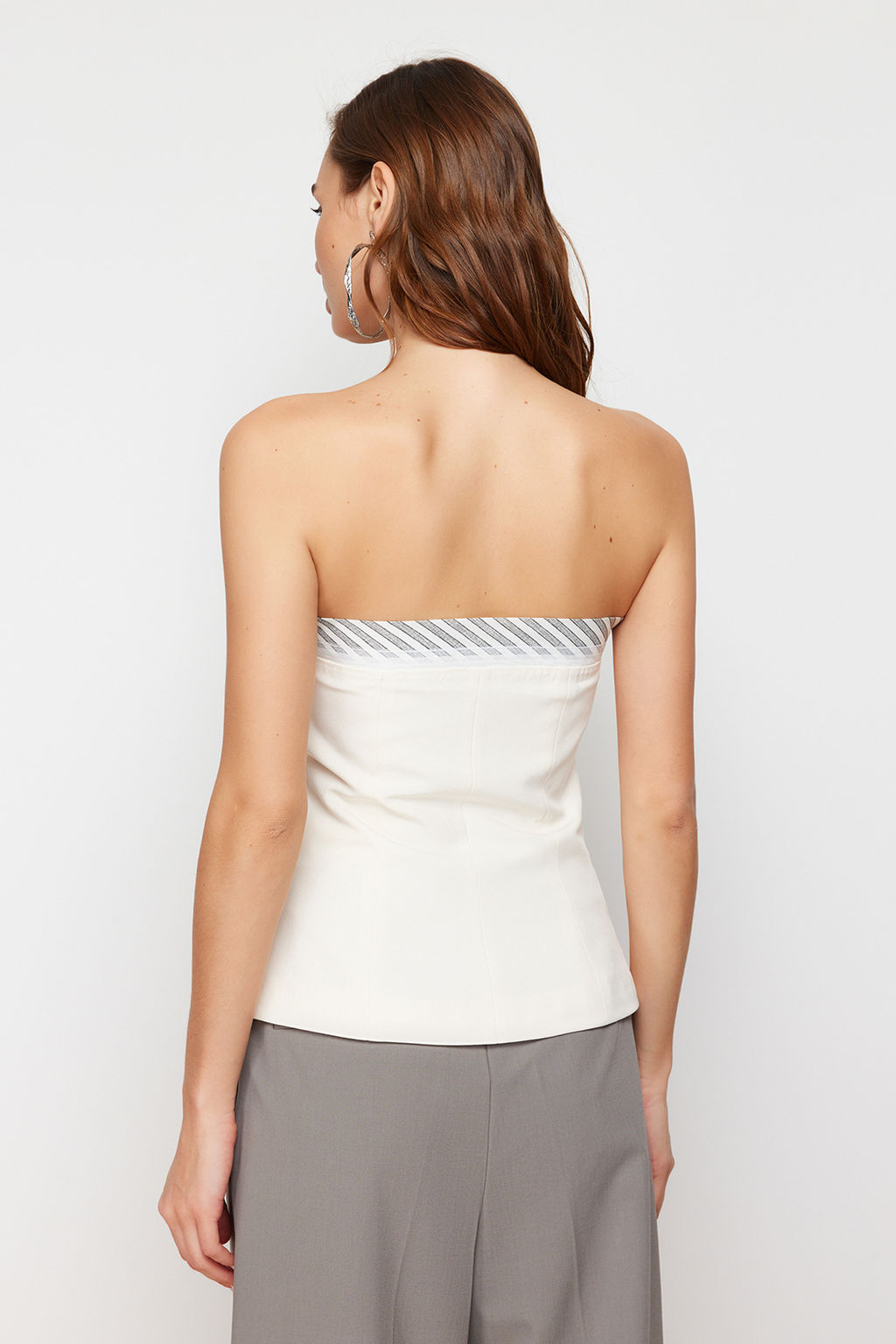 Trendyolmilla Ekru Regular Straplez Dokuma Yelek TWOSS24YE00019  фото 14