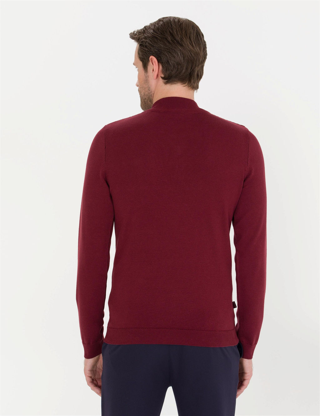 Bordo Slim Fit Yar_m Bal_k__ Yaka Triko Kazak