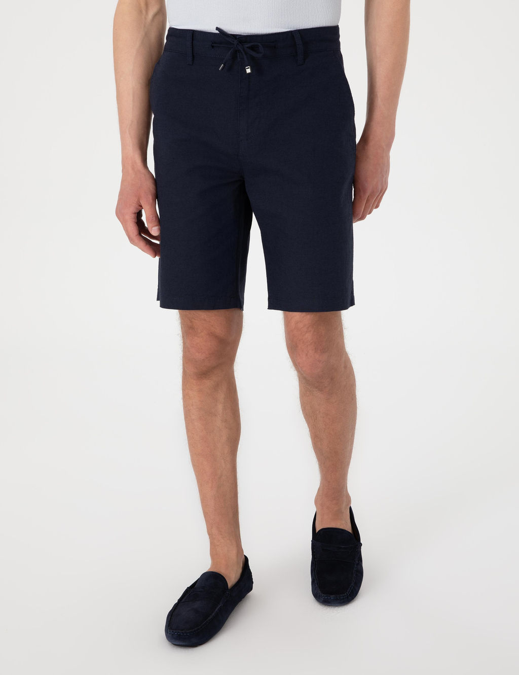 Lacivert Slim Fit Keten Kar___ml_ Beli Ba_c_kl_ Dokuma _ort