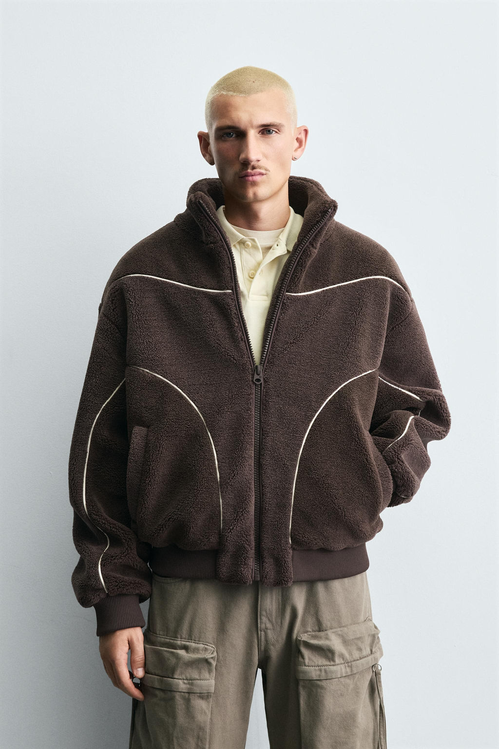 CONTRAST FAUX SHEARLING JACKET - Zara фото 2