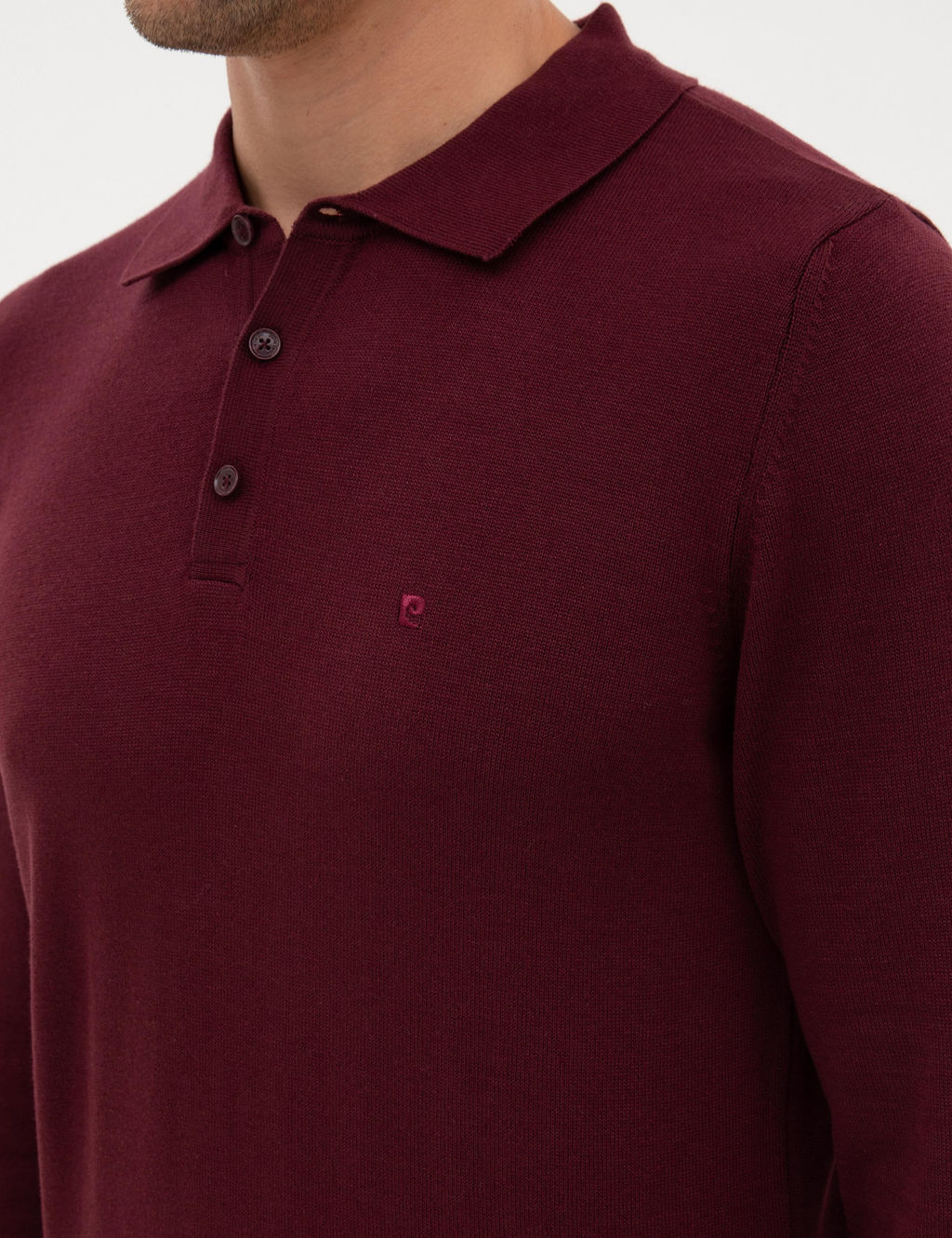 Bordo Slim Fit Polo Yaka Basic Triko Kazak - Pierre cardin фото 7