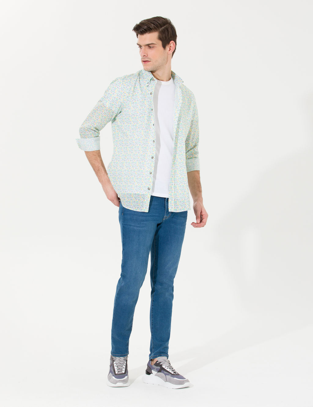 A__k Ye_il Slim Fit Uzun Kollu G_mlek