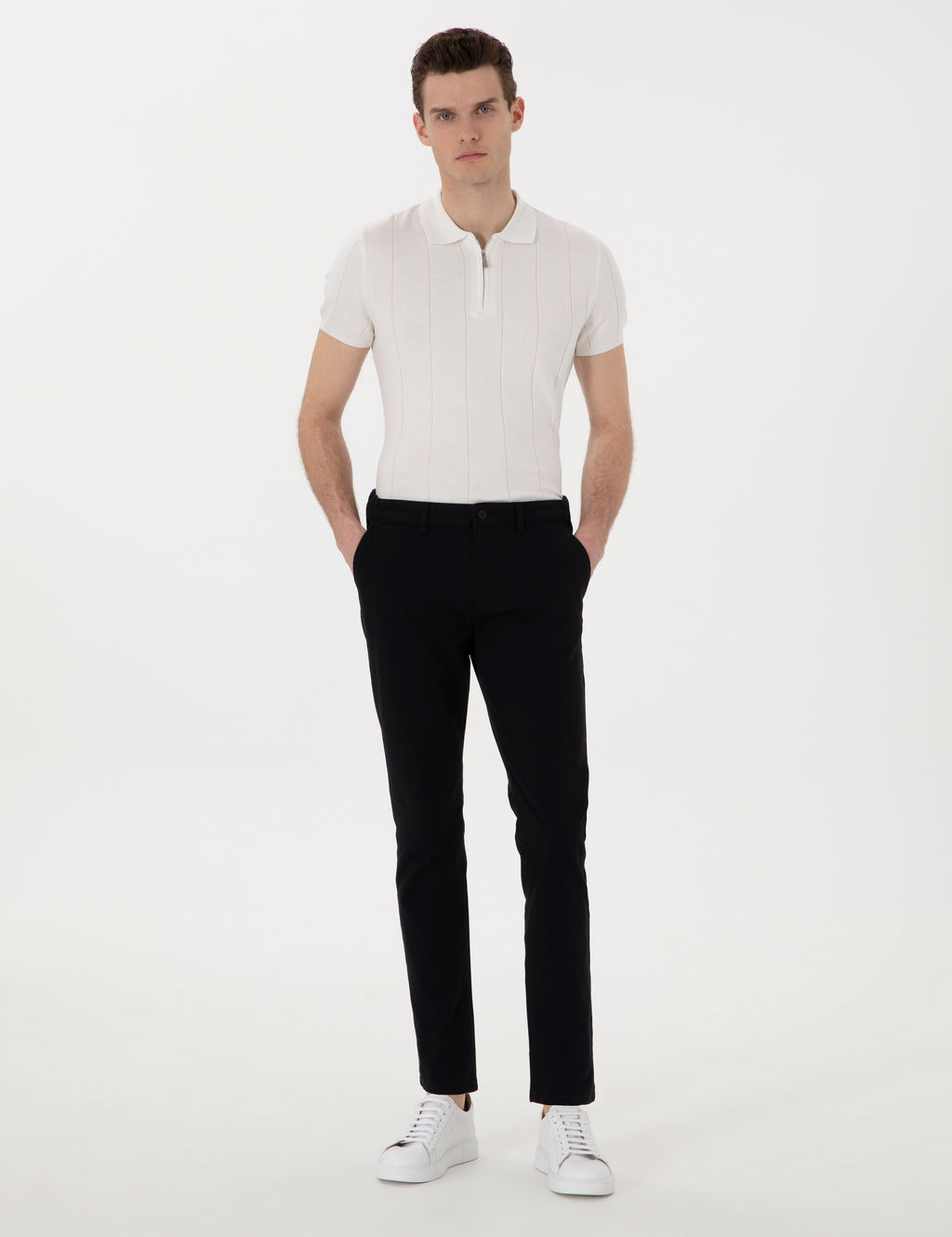 Siyah Slim Fit Beli Lastikli Kanvas Pantolon