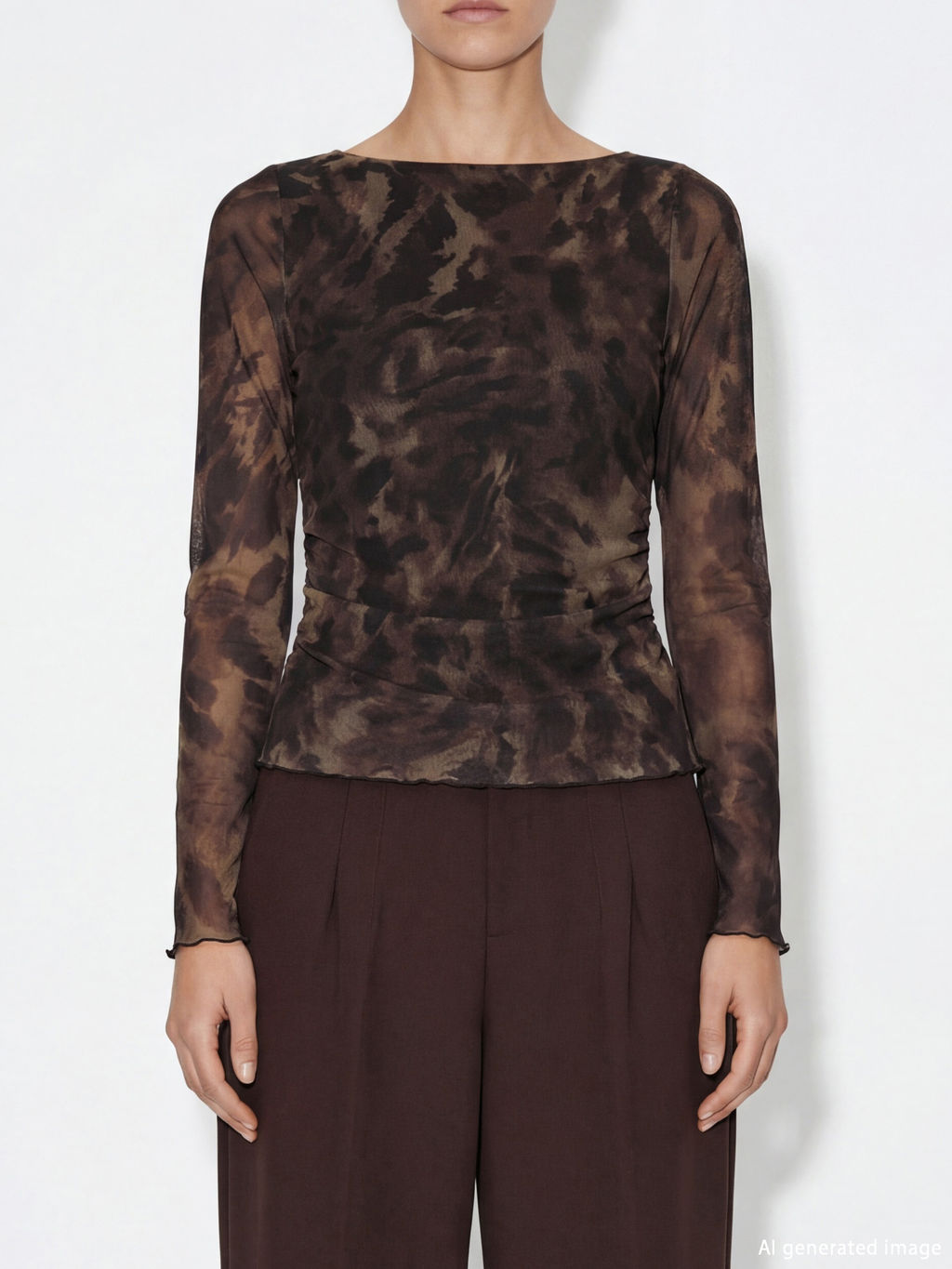 Kay?k Yaka Leopar Desenli B?zg?l? Bluz