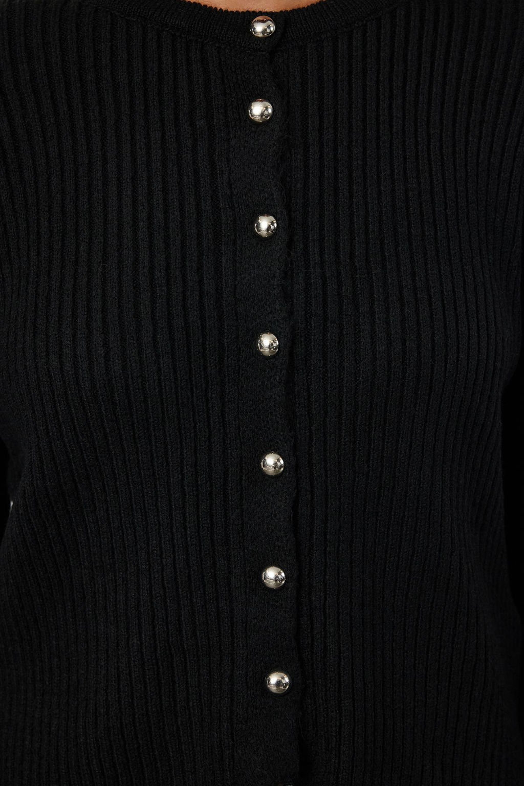 TRENDYOLMILLA Siyah Bisiklet Yaka Ceket Gorunumlu Triko H?rka TWOAW25HI00172  фото 4