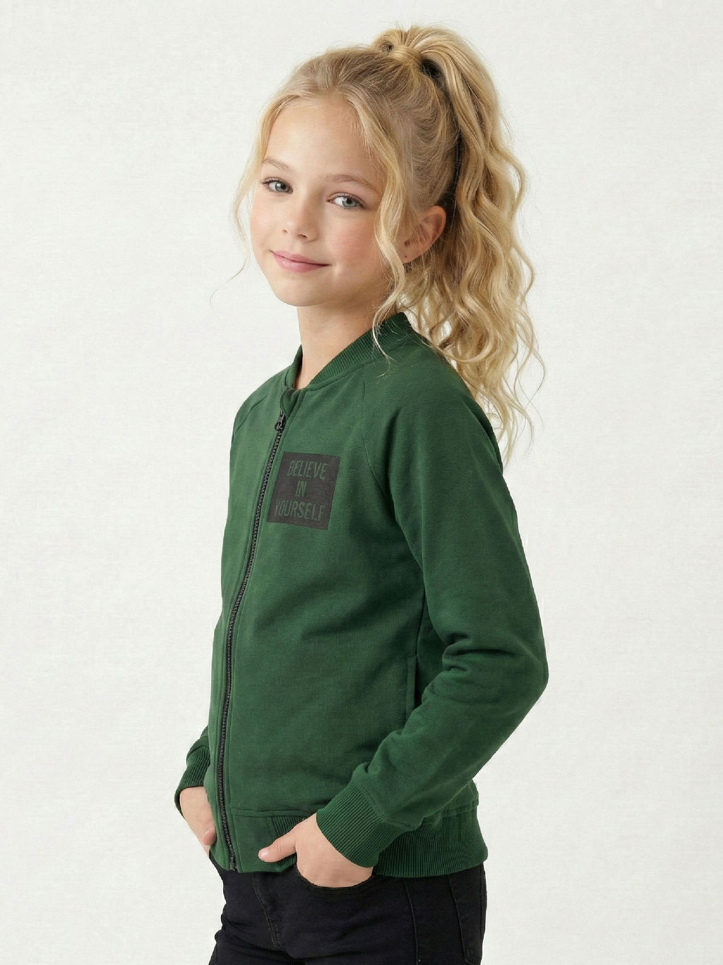 Толстовка для девочки на молнии 22-5528 зеленый