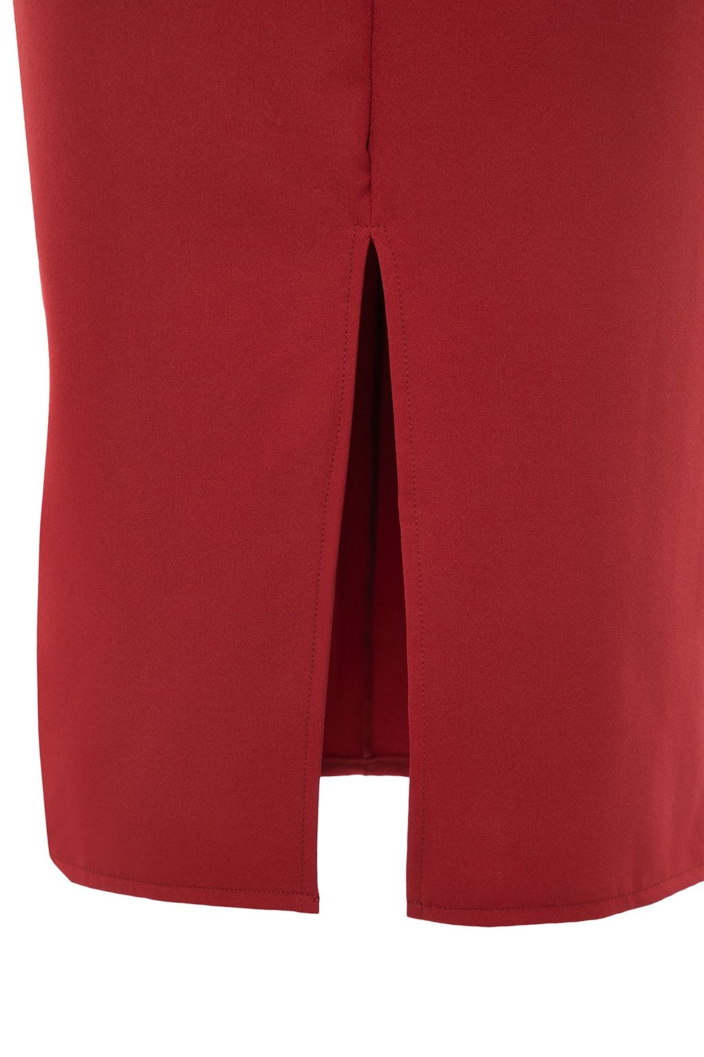 Bordo Vucudu Saran Y?rtmacl? Ask?l? Midi Kalem Etek Dokuma Elbise TWOSS19BB0216