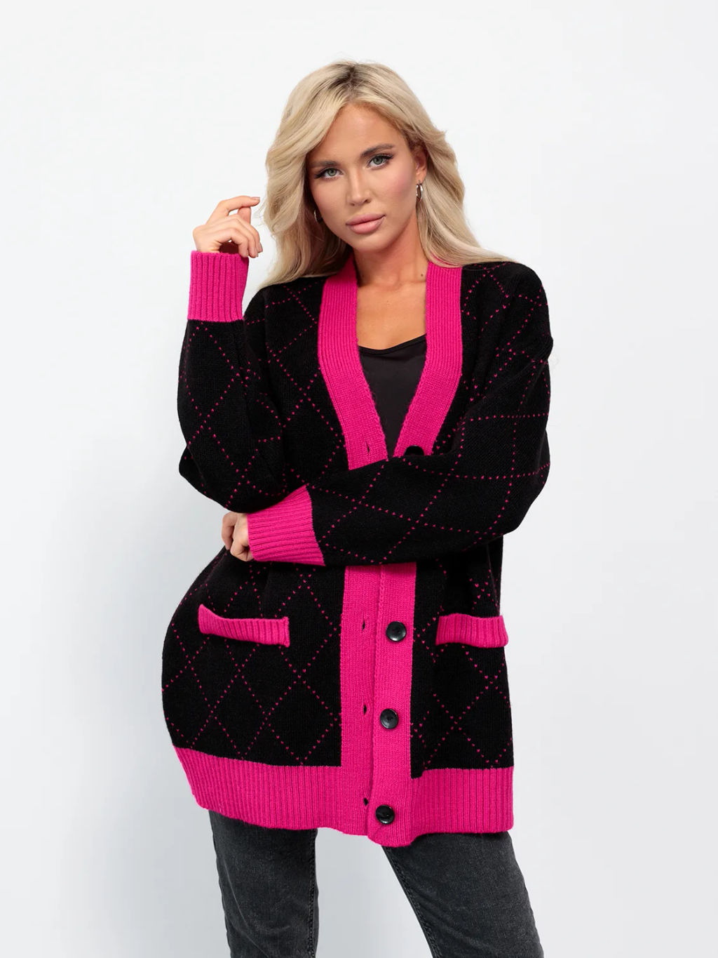 JETTY Кардиган вязаный на пуговицах оверсайз