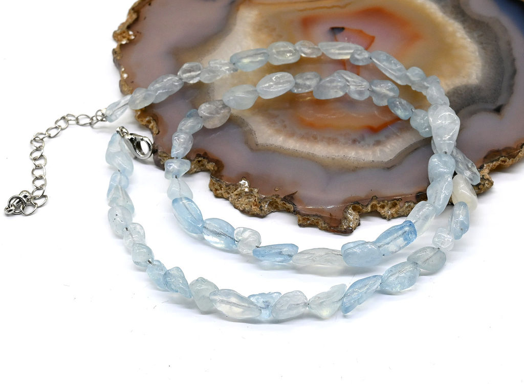 Бусы из аквамарина галтовка, 41см