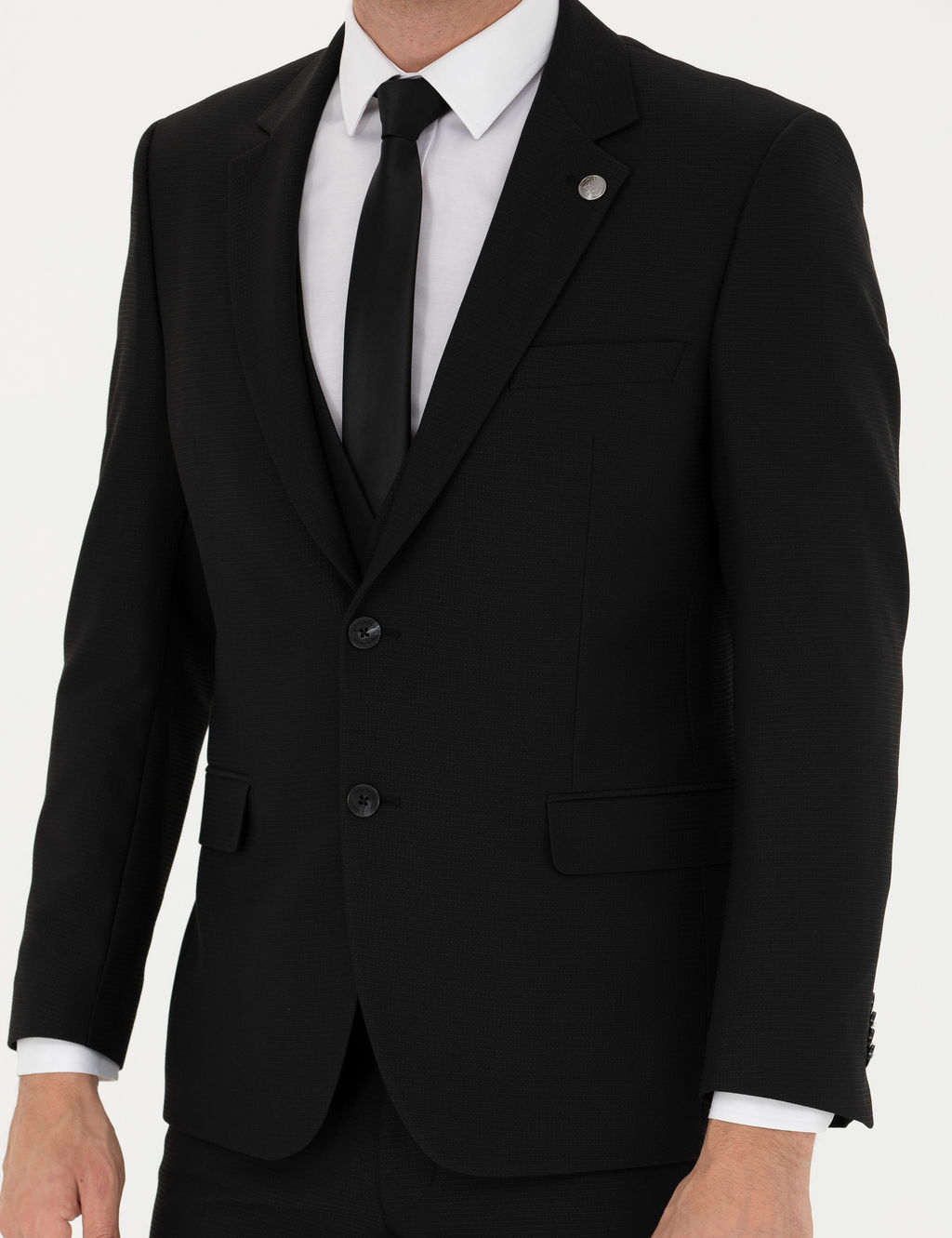 Siyah Slim Fit Yelekli Tak_m Elbise