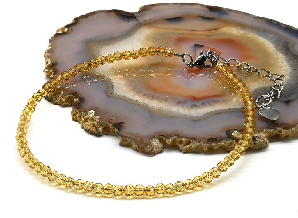 Браслет на ногу из циркона шарик граненый 3мм цв.желтый, 21см