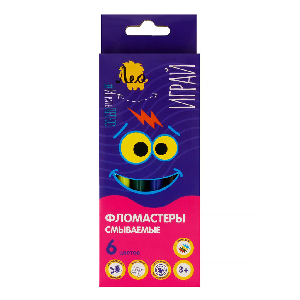 Лео Играй Фломастеры смываемые LPFP-06 6 цв