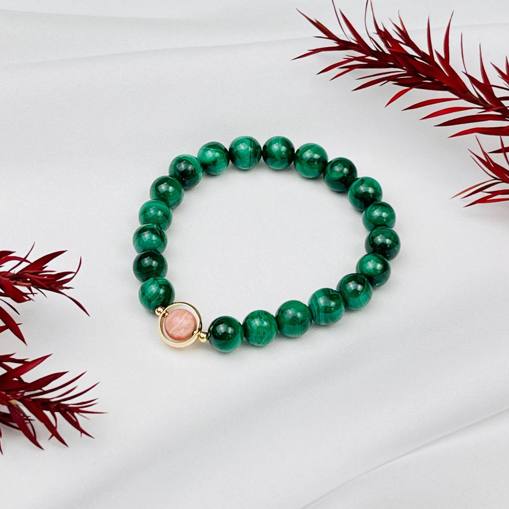 Браслет из Малахита и Родохрозита - Радуга самоцветов фото 2