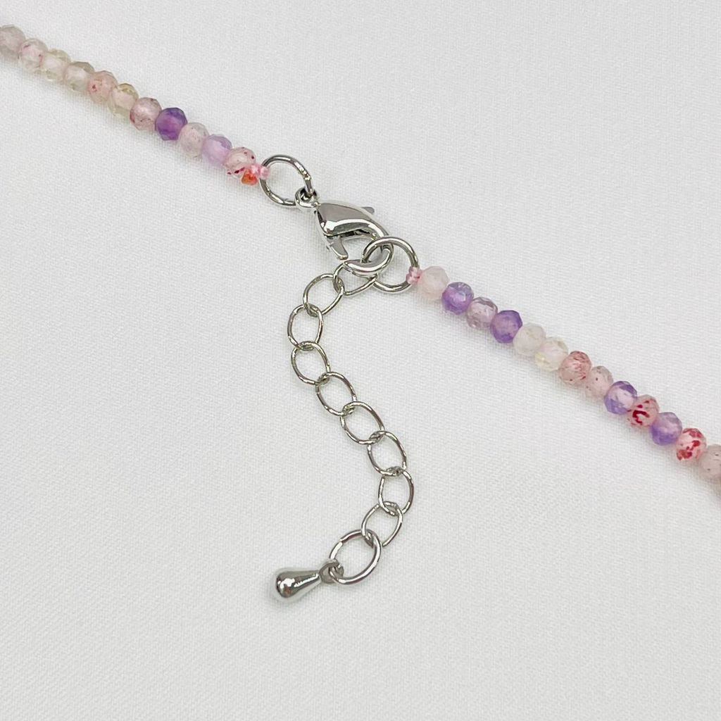 Колье из Рутилового кварца, Аметиста и Клубничного кварца 42 см +