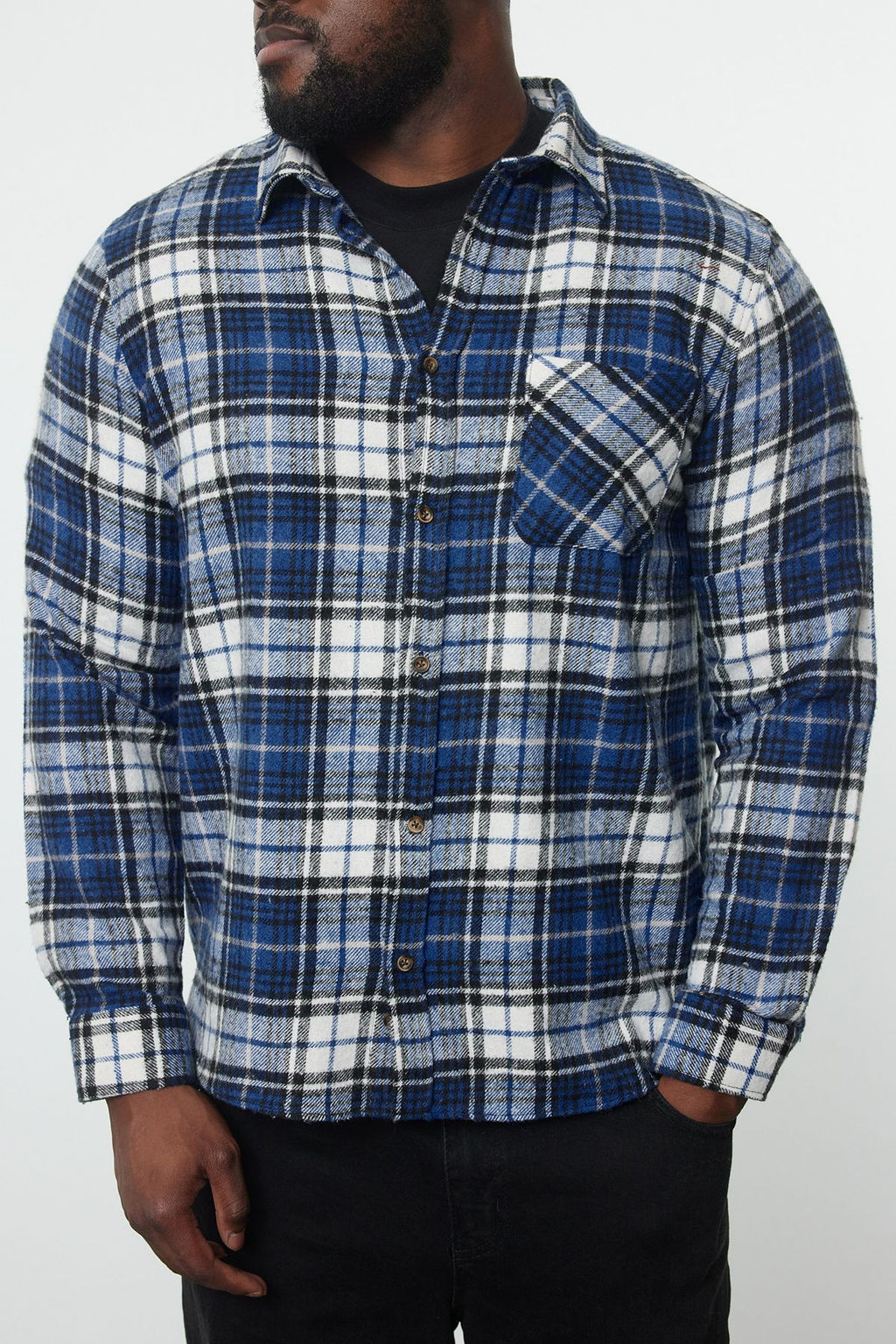 TRENDYOL MAN Mavi Regular Fit K?sl?k Kareli Ekose Oduncu Buyuk Beden Gomlek TMNAW25AX00003