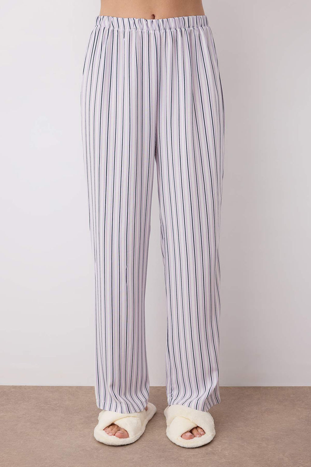 Beyaz-Lila Cizgili Dugmeli Ust Orme Alt Viskon Dokuma Pijama Tak?m? THMAW26PT00016 - Trendyolmilla фото 3