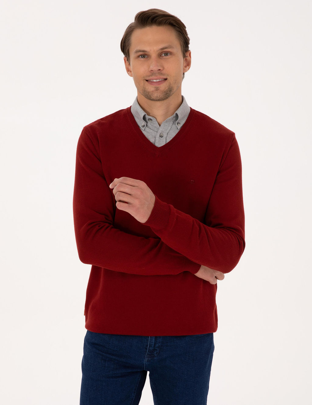 Kiremit Slim Fit V Yaka Basic Triko Kazak - Pierre cardin фото 3