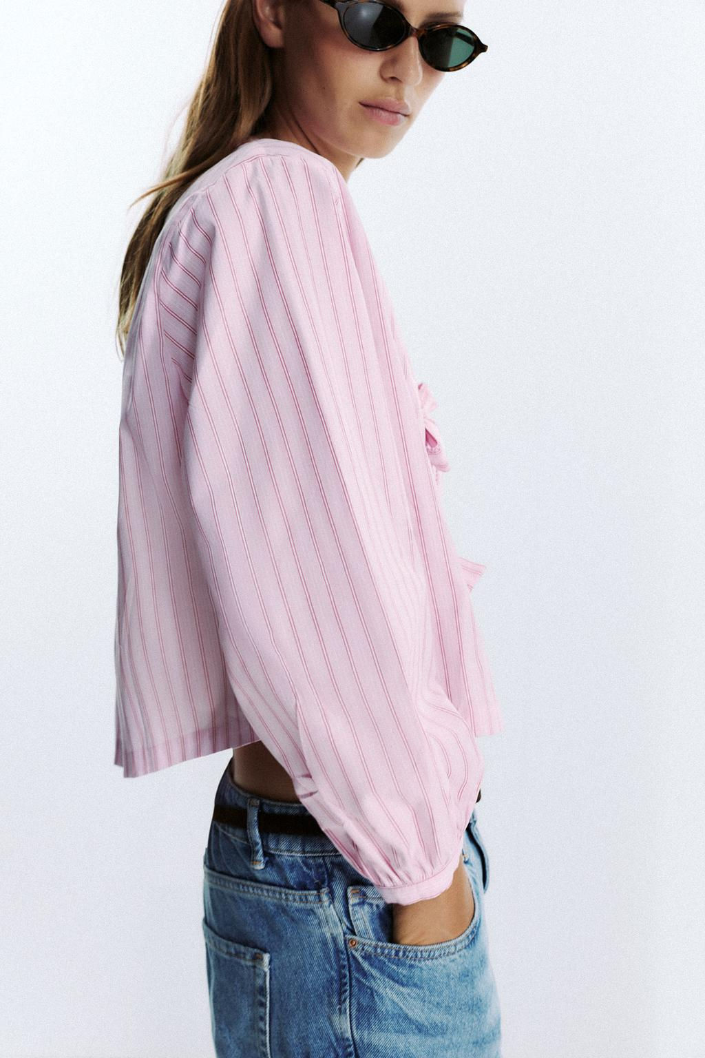 STRIPED POPLIN SHIRT WITH TIES - Zara фото 23