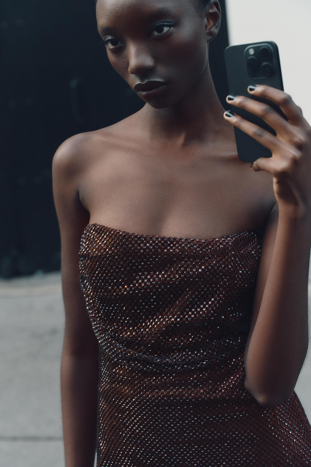 RED STRAPLESS SEQUIN DRESS - Zara фото 5