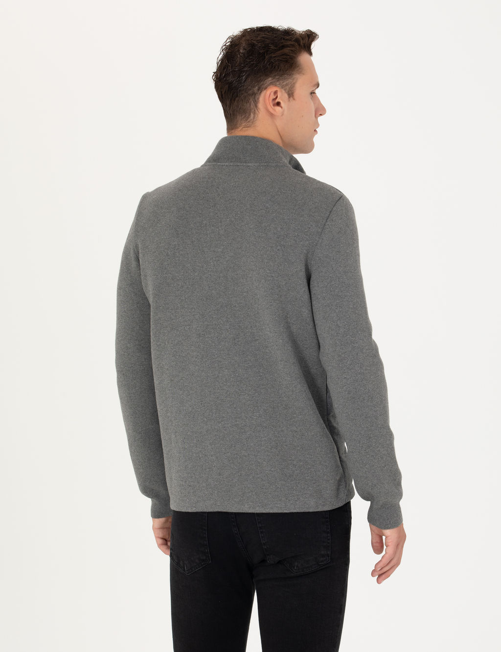 Gri Melanj Slim Fit Fermuarl_ Triko H_rka