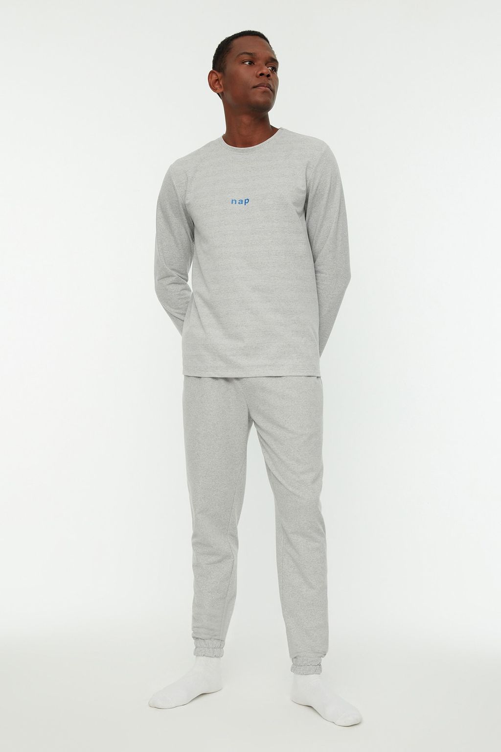 TRENDYOL MAN Gri Regular Fit Bask?l? Orme Pijama Tak?m? TMNAW22PT0754 - Trendyolmilla фото 7