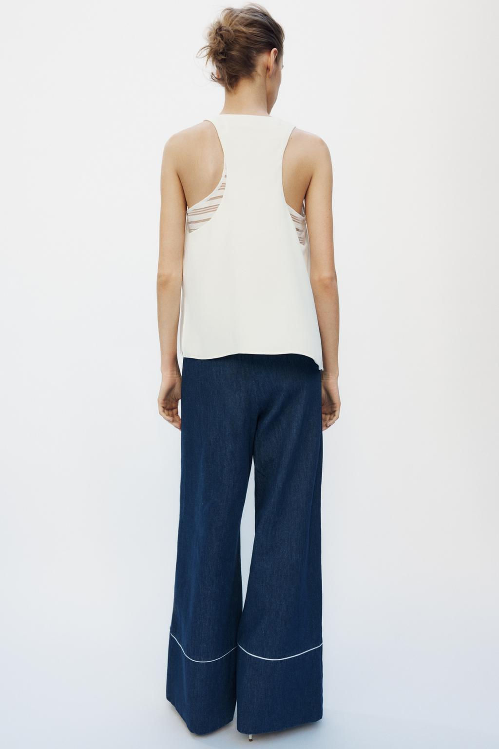 CONTRAST TRIM WIDE-LEG TROUSERS - Zara фото 4