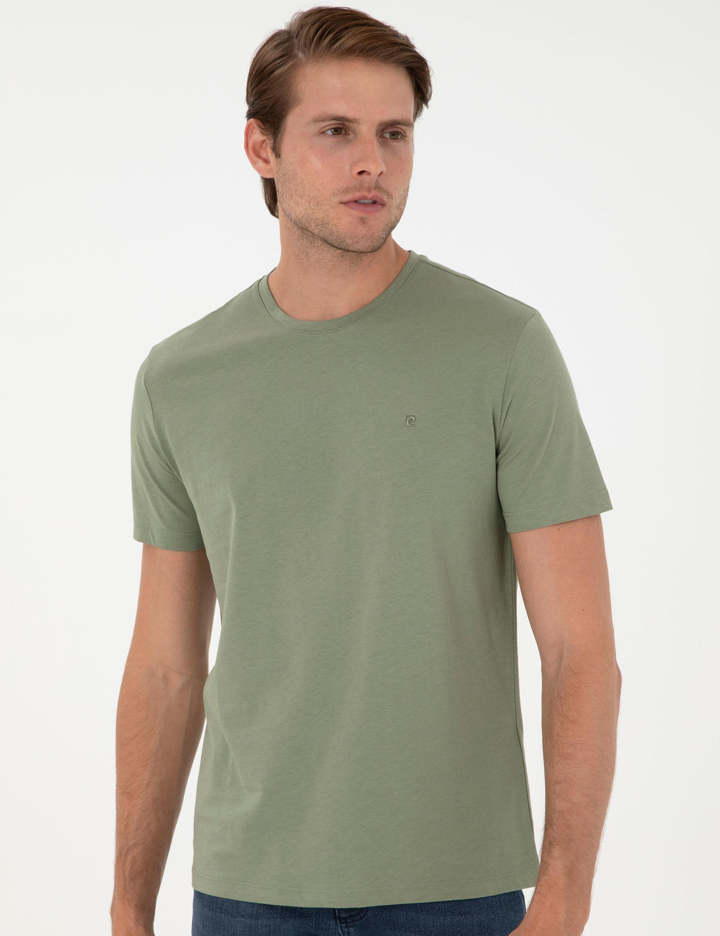 Haki %100 Pamuk Slim Fit Bisiklet Yaka Basic Ti__rt - Pierre cardin фото 3