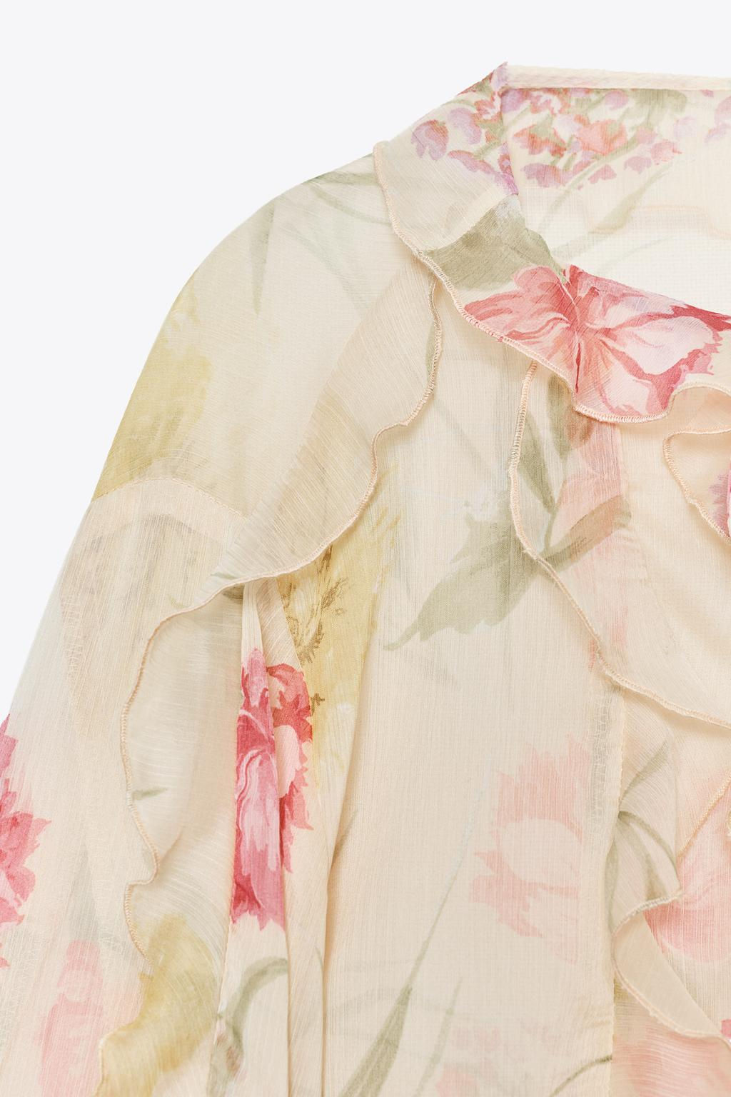 SEMI-SHEER FLORAL PRINT SHIRT - Zara фото 10