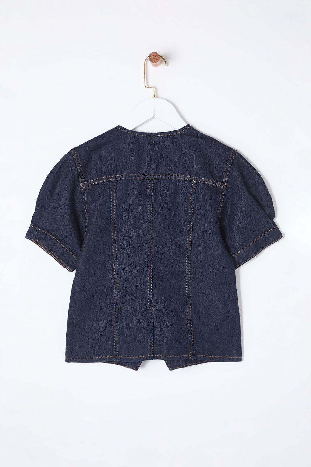 Trendyolmilla Koyu Mavi K?sa Balon Kollu V Yaka Denim Bluz TWOSS25BZ00000 фото 9