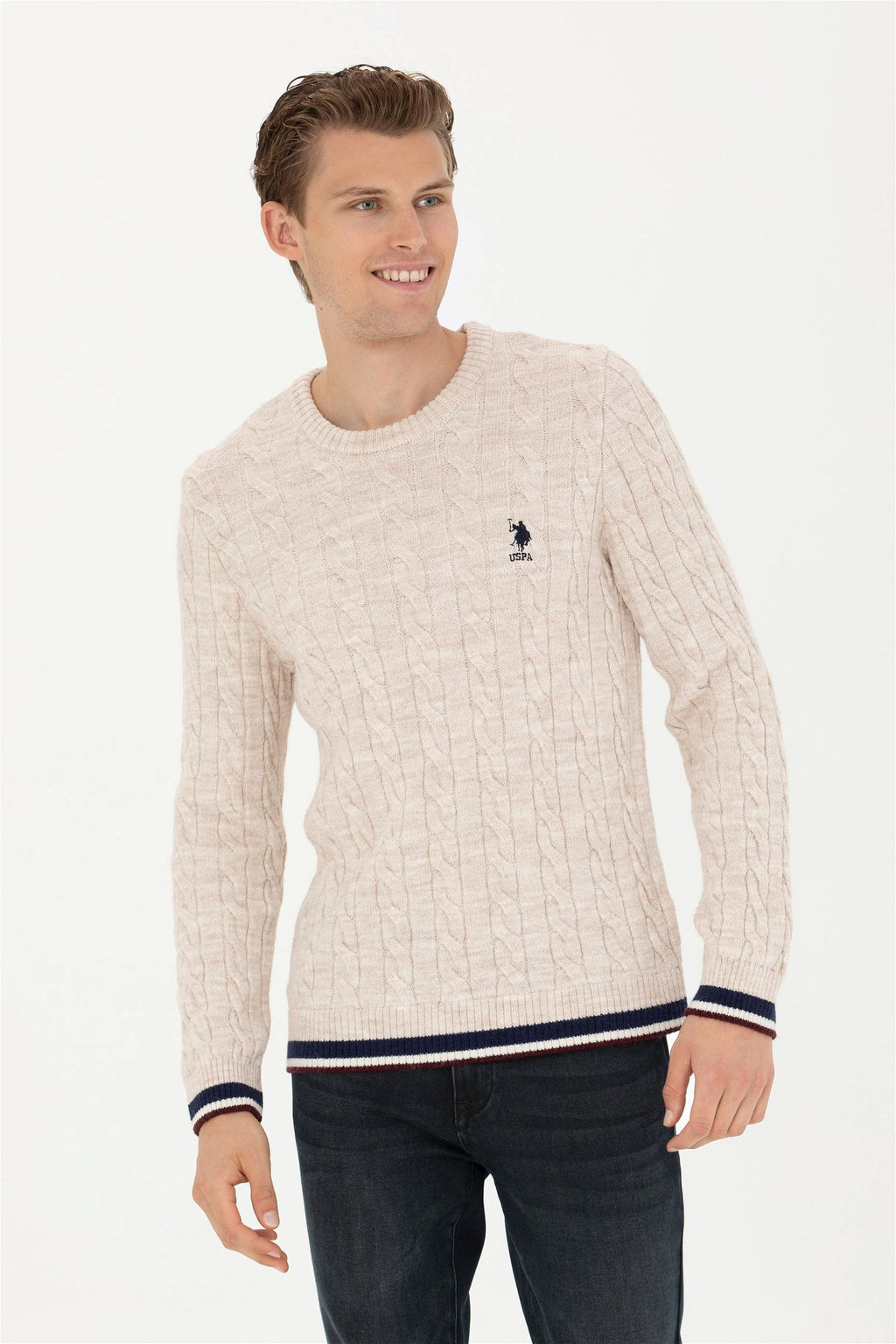 Мужской кремовый меланжевый свитер - U.s. polo assn фото 10