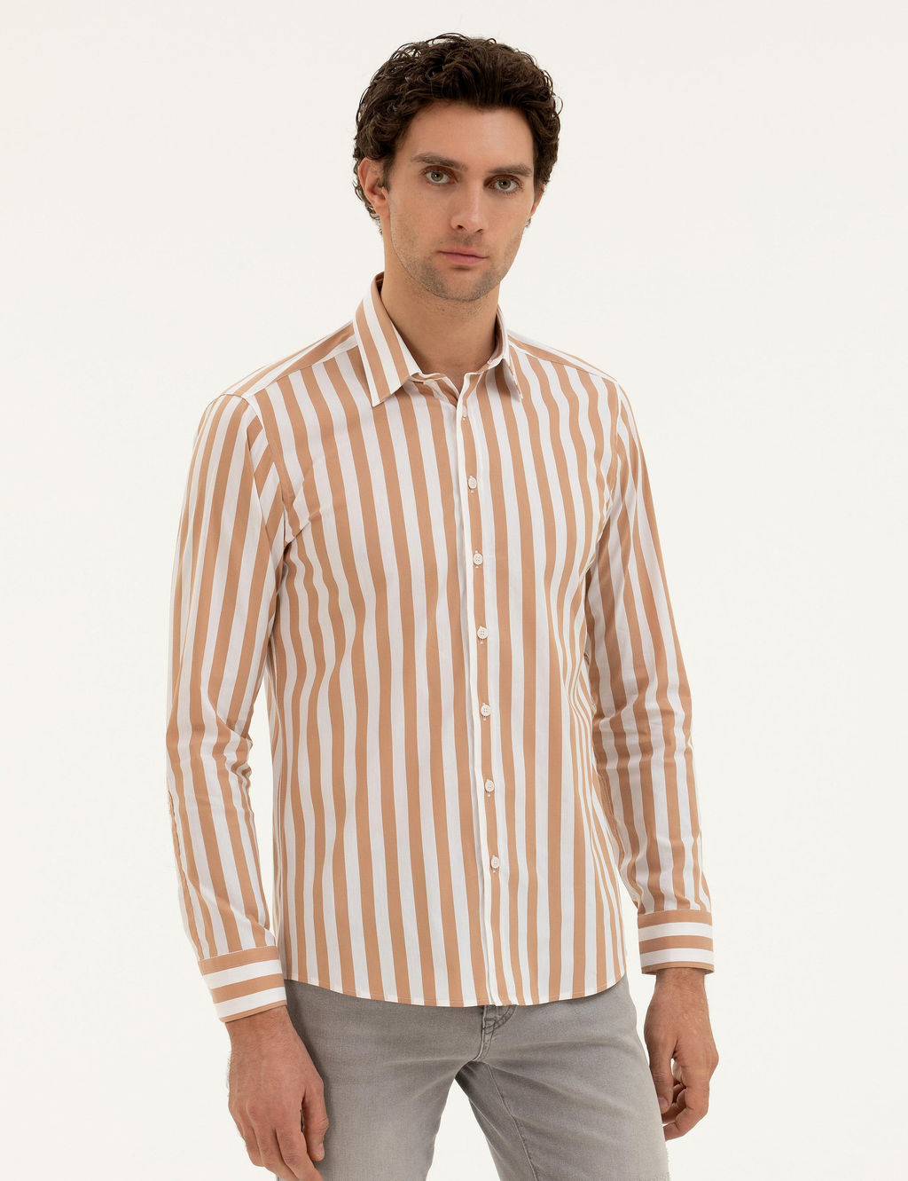 Kahverengi Slim Fit _izgili G_mlek