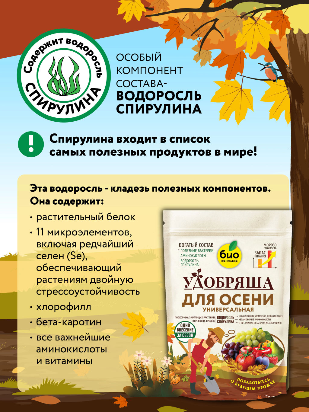 БИО-комплекс, ТМ Удобряша. Удобрение органическое Осеннее, (900 г)  фото 3