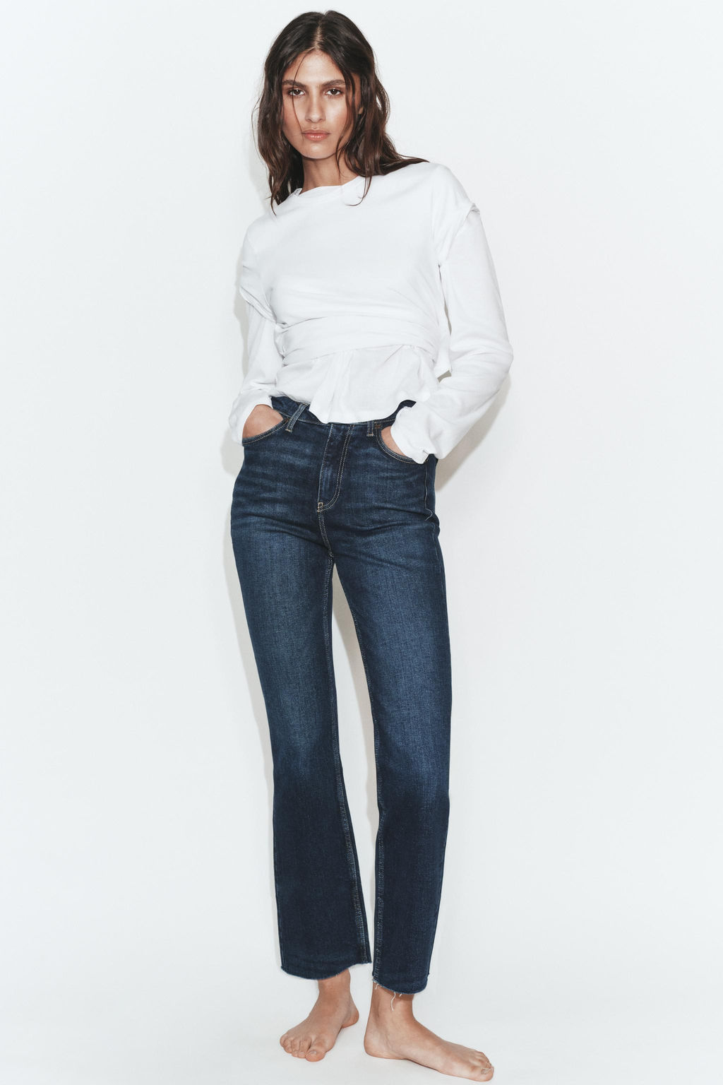 JEANS TRF CROPPED FLARE TIRO ALTO / Marino - Zara фото 10
