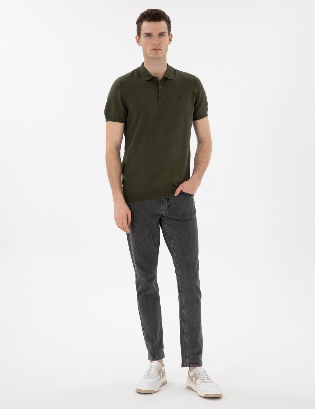 Haki Slim Fit D__meli Polo Yaka Triko Ti__rt