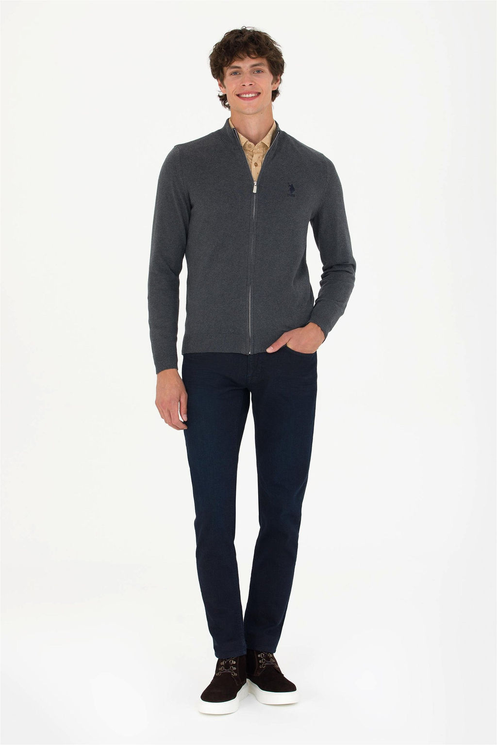 U. S. Polo Assn Мужской базовый трикотажный кардиган антрацитового меланжа - U.s. polo assn фото 4