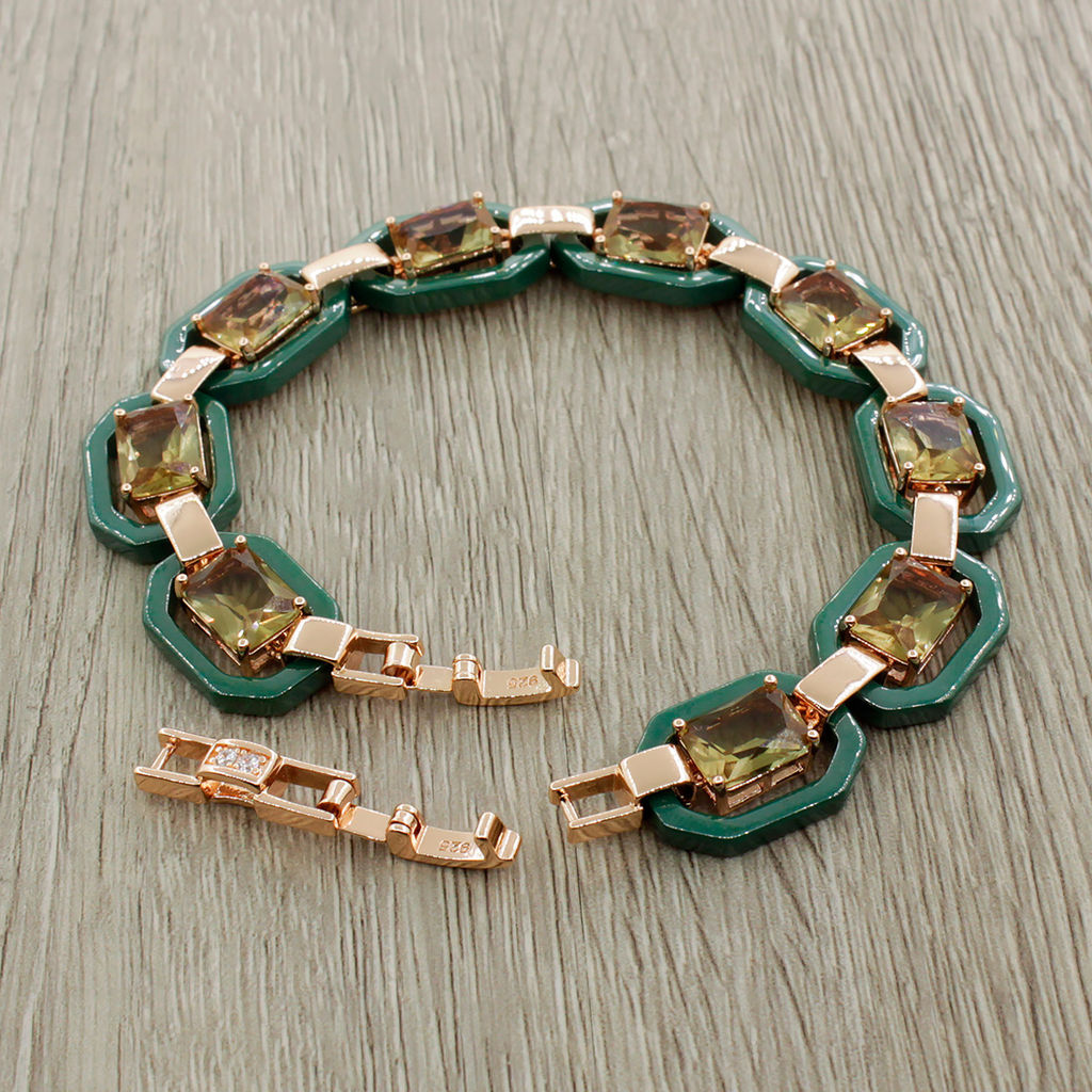 Браслет Октагон из зеленой керамики с Султанитом покрытие под золото, длина 18см - Agat77 фото 3