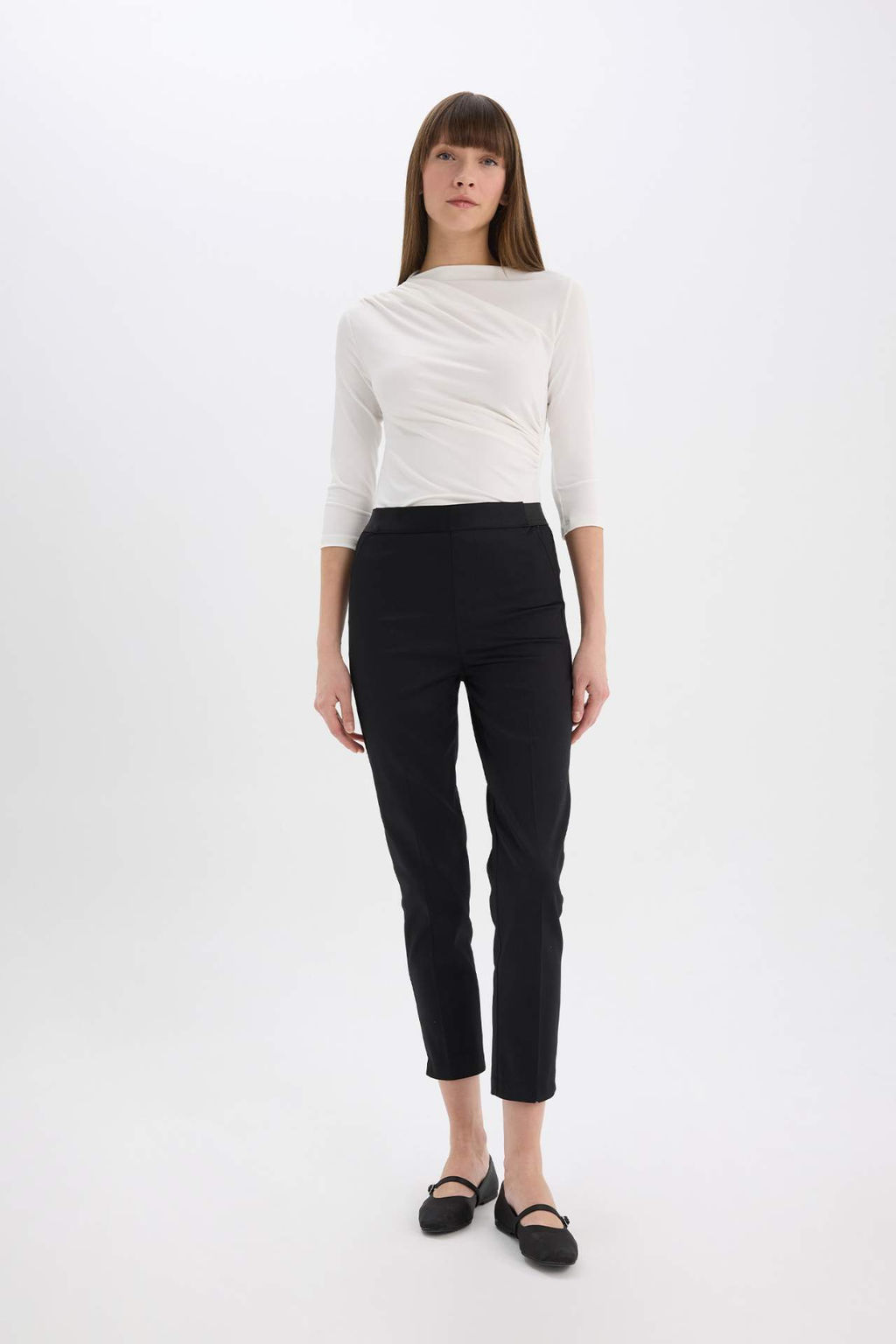 Sigaret Saten Kumas Pantolon Normal Bel Basic Duz Beli Lastikli Duz Paca - Defacto фото 6