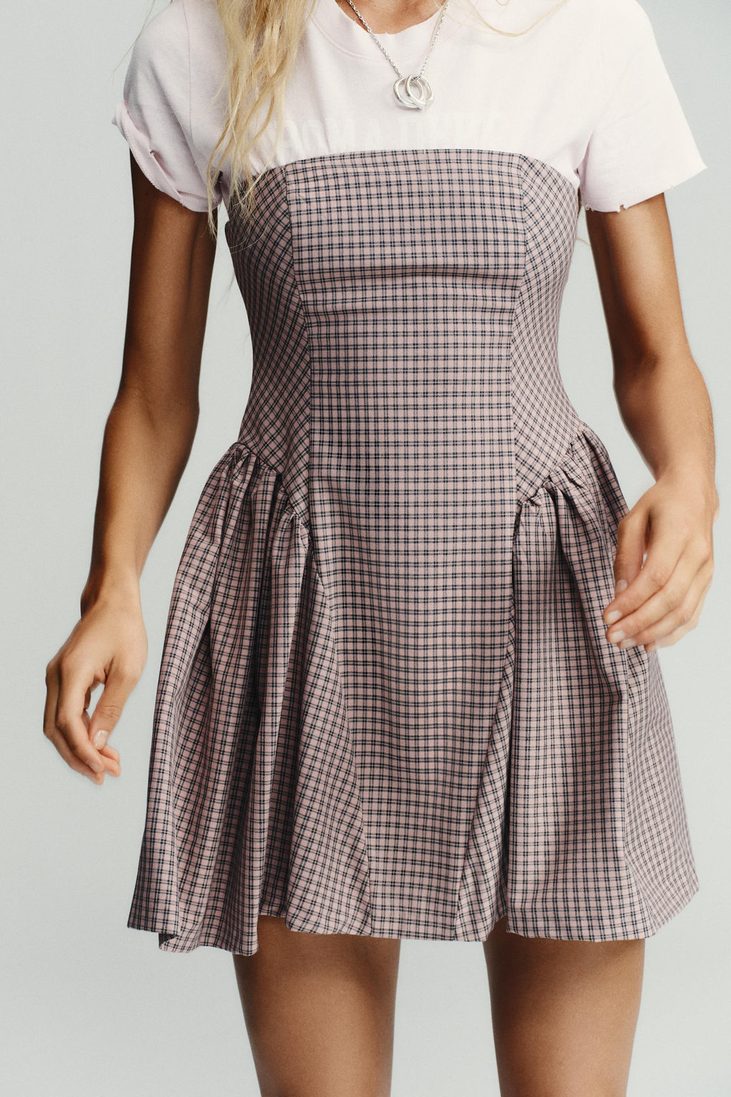 GINGHAM CHECK BANDEAU SHORT DRESS - Zara фото 2