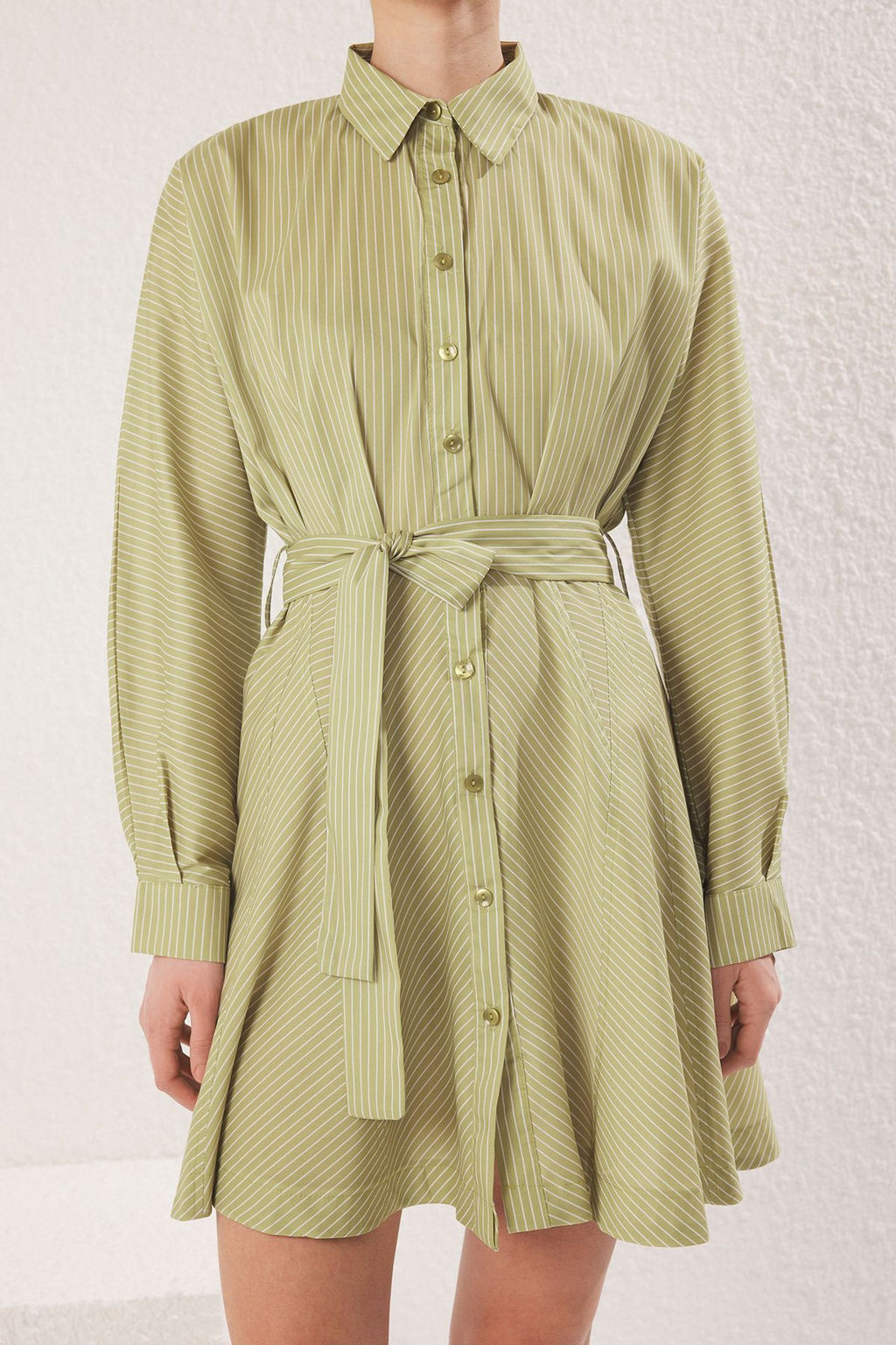 Yag Yesil Cizgili Kusakl? K?sa / Mini Dokuma Elbise TWOAW25EL00154