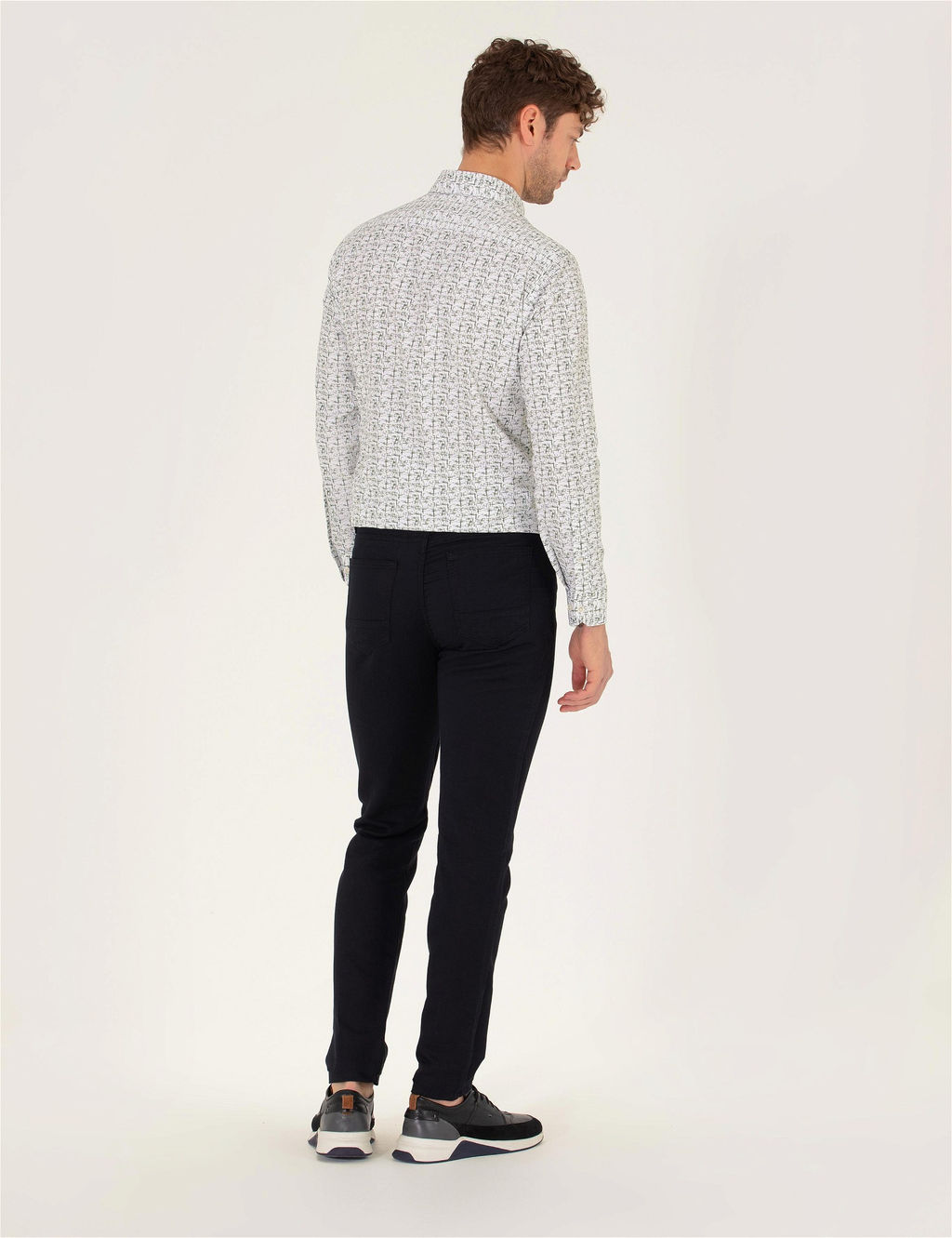 Siyah Slim Fit Keten Kar___ml_ Kanvas Pantolon