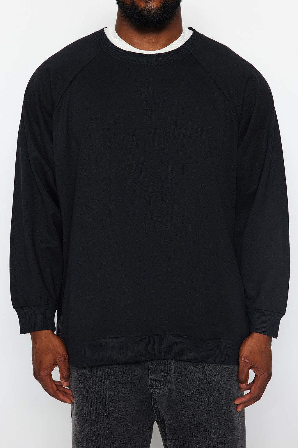 TRENDYOL MAN Lacivert Buyuk Beden Bisiklet Yaka Oversize/Genis Kesim Ici Polarl? Sweatshirt TMNAW24AO00007 - Trendyolmilla фото 14