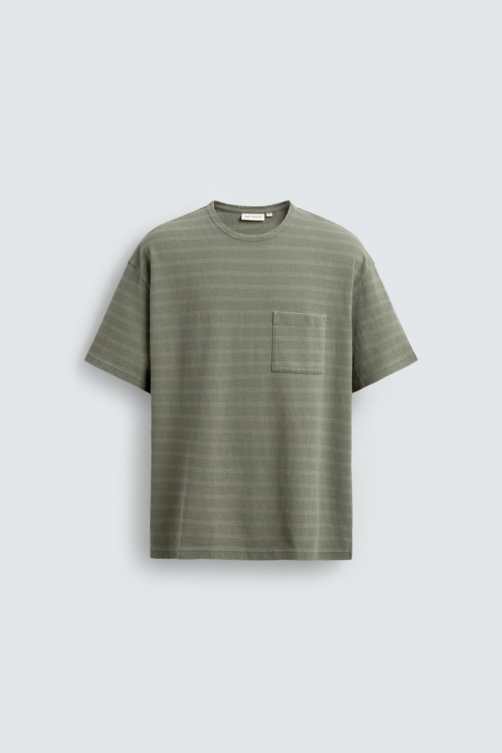 CAMISETA LAVADA RAYAS BOLSILLO / Beige / Verde