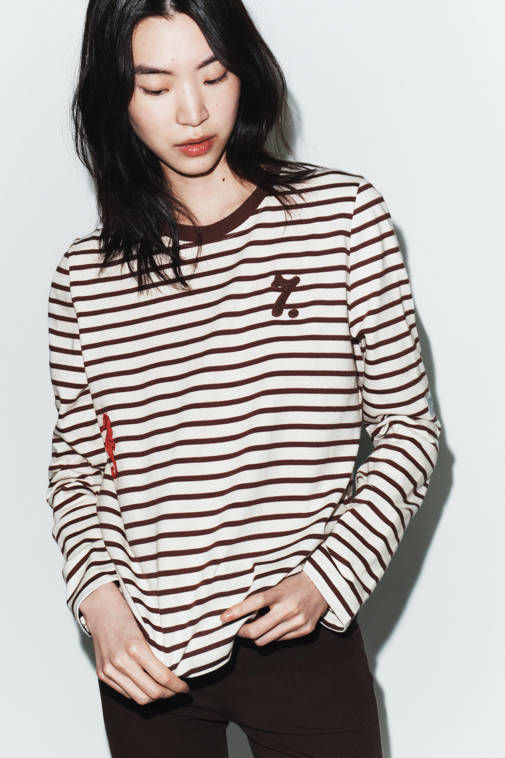 STRIPED T-SHIRT WITH EMBROIDERY - Zara фото 8