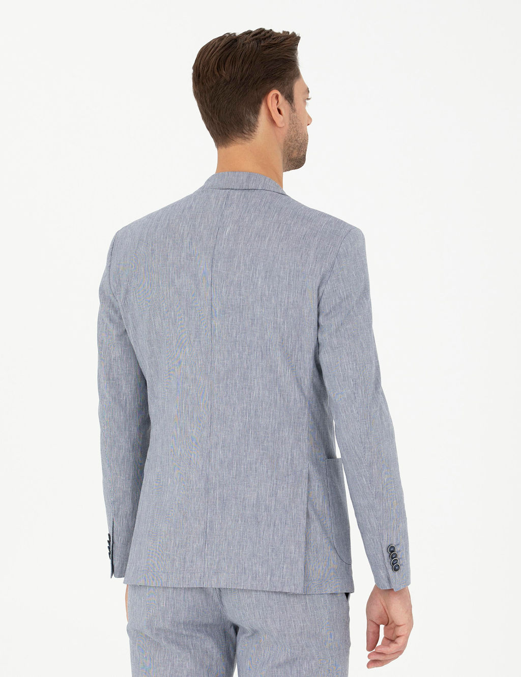 Koyu Mavi Ex. Slim Fit Keten Kar___ml_ Ceket