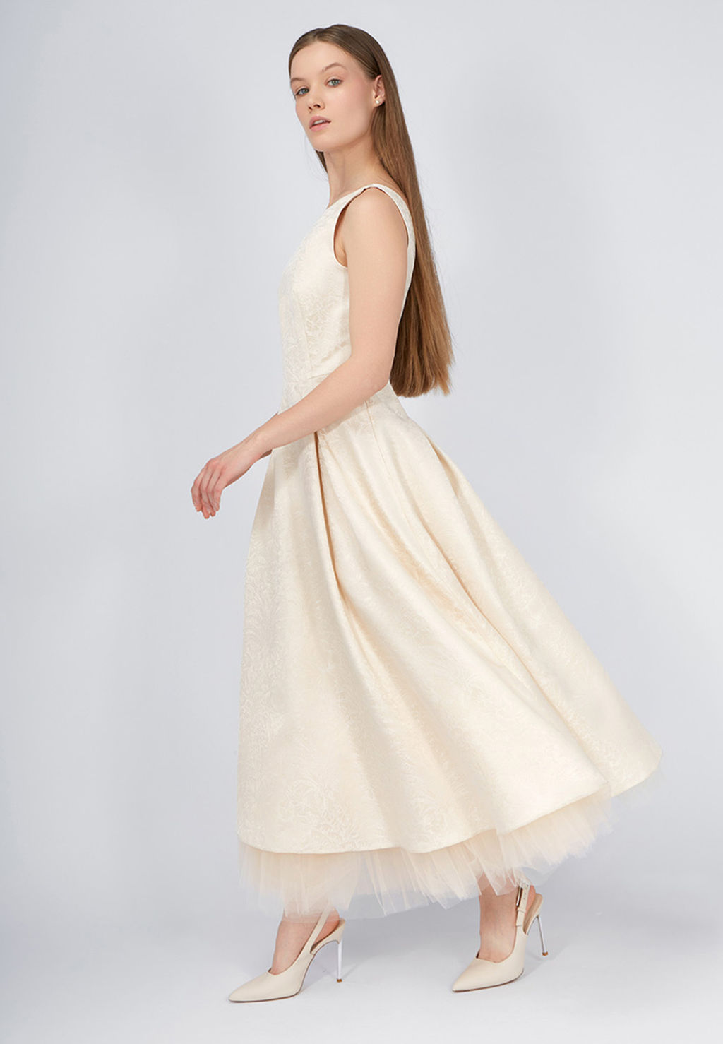 Платье из жаккарда OD-939-1 сливочный