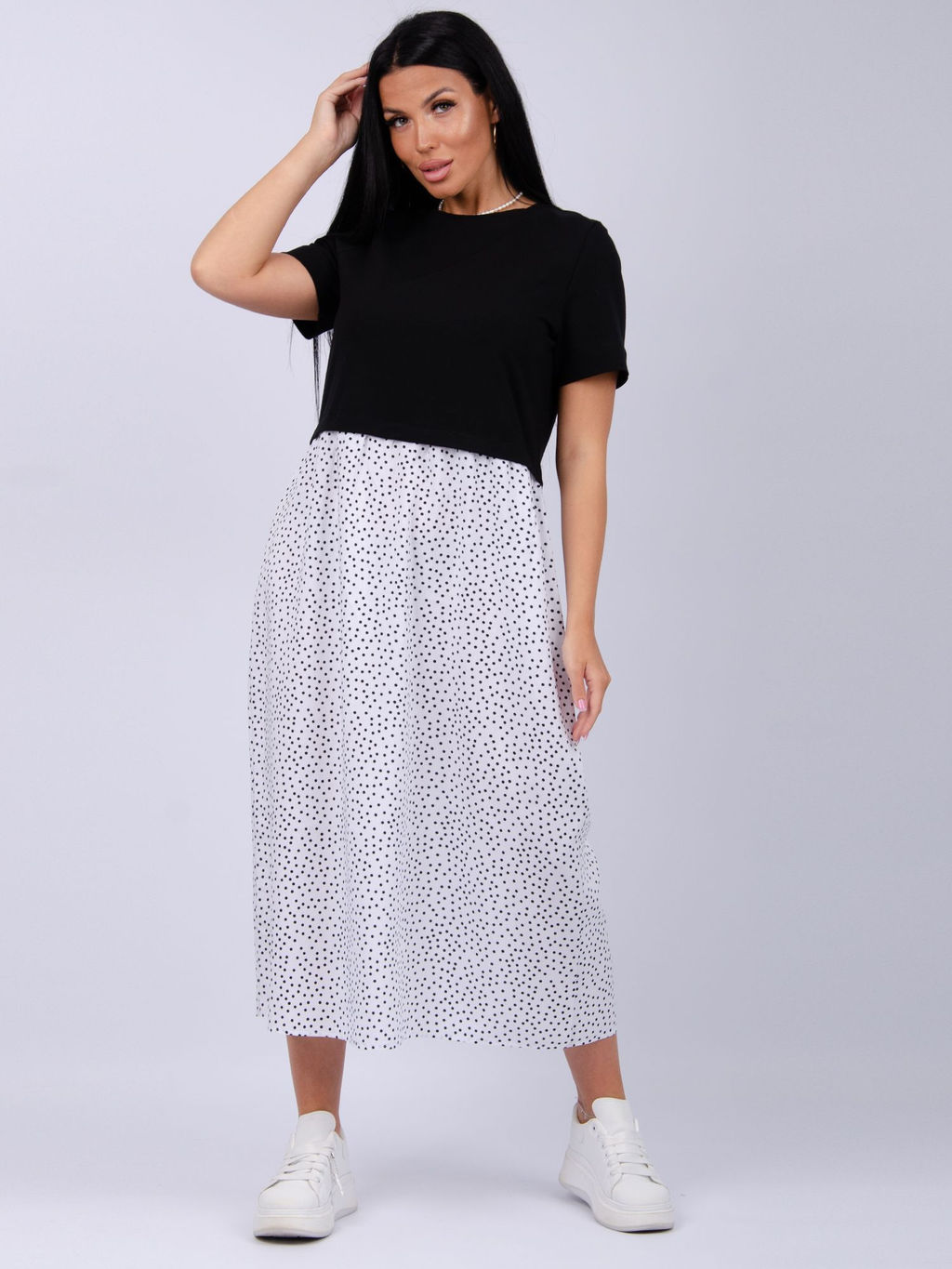 Платье "Виттория 6" белый горох, вискоза/кулирка (М)