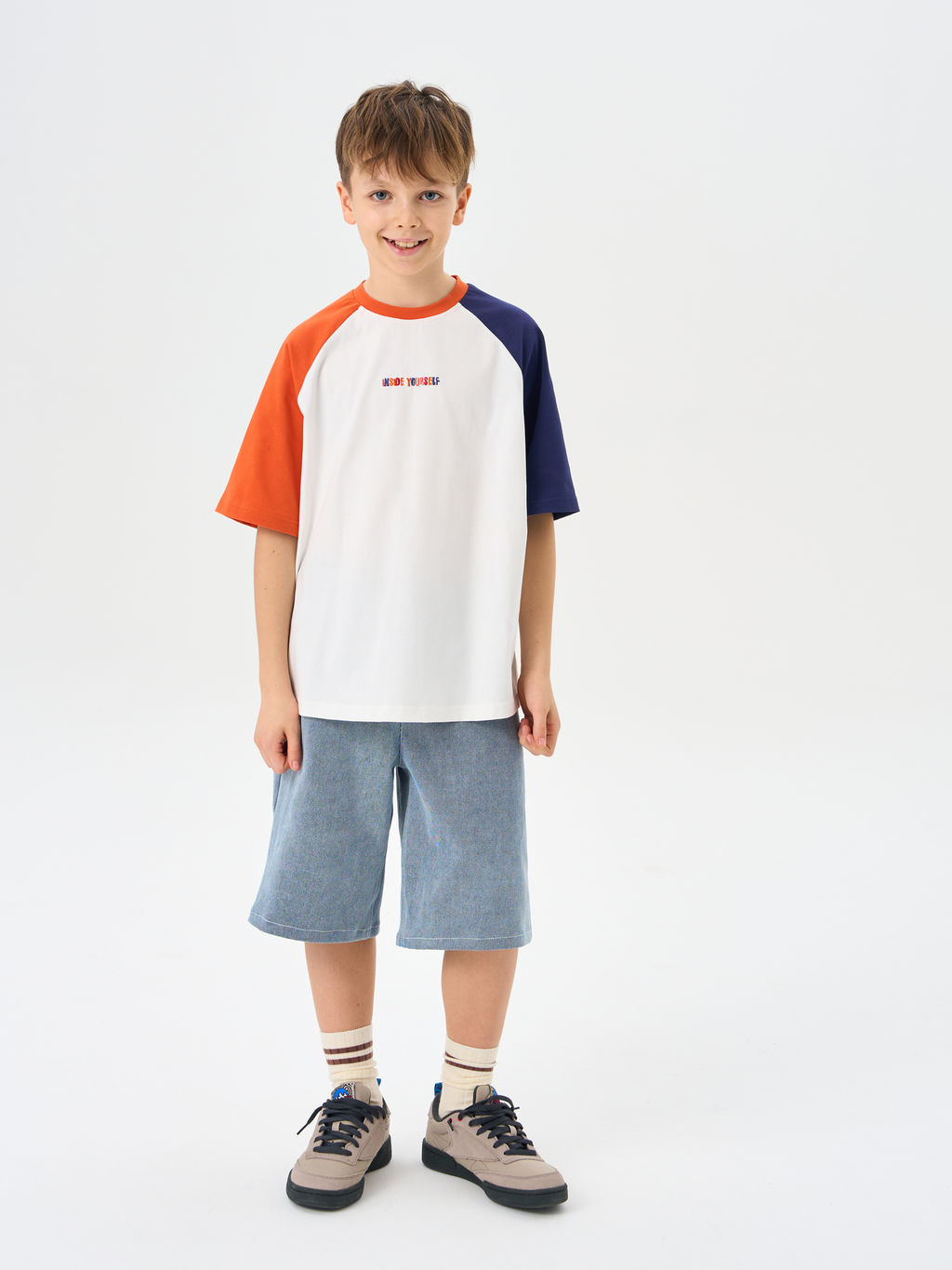 Футболка Колор блок Молоко/Шторм 7+ - Bungly фото 2